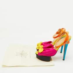 Charlotte Olympia Multicolor Fabric Serena Bow Ankle Strap Platform Sandals Size 36