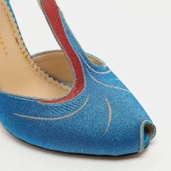 Charlotte Olympia Blue Metallic Lurex Fabric Ankle Strap Sandals Size 40