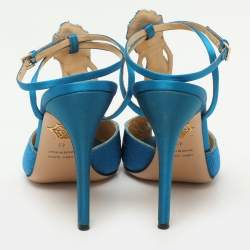 Charlotte Olympia Blue Metallic Lurex Fabric Ankle Strap Sandals Size 40