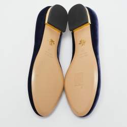 Charlotte Olympia Blue Velvet Kitty Smoking Slippers Size 37