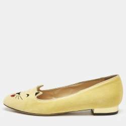 Charlotte Olympia Yellow Velvet Ballet Flats Size 38.5