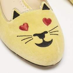 Charlotte Olympia Yellow Velvet Ballet Flats Size 38.5