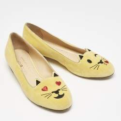 Charlotte Olympia Yellow Velvet Ballet Flats Size 38.5
