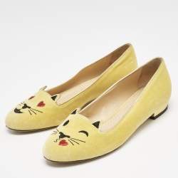 Charlotte Olympia Yellow Velvet Ballet Flats Size 38.5