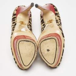 Charlotte Olympia Brown Leopard Print Calf Hair Polly Platform Pumps Size 38
