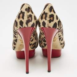 Charlotte Olympia Brown Leopard Print Calf Hair Polly Platform Pumps Size 38