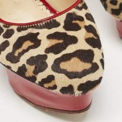 Charlotte Olympia Brown Leopard Print Calf Hair Polly Platform Pumps Size 38