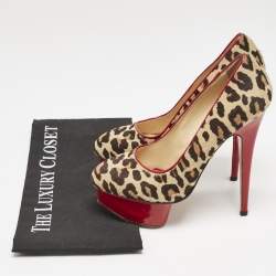 Charlotte Olympia Brown Leopard Print Calf Hair Polly Platform Pumps Size 38