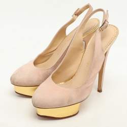 Charlotte Olympia Beige Suede Dolly Slingback Platform Pumps Size 38