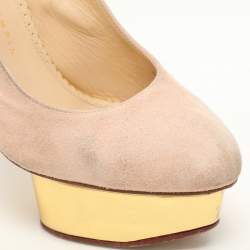Charlotte Olympia Beige Suede Dolly Slingback Platform Pumps Size 38