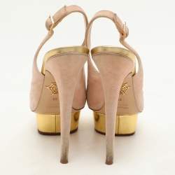 Charlotte Olympia Beige Suede Dolly Slingback Platform Pumps Size 38