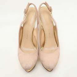 Charlotte Olympia Beige Suede Dolly Slingback Platform Pumps Size 38