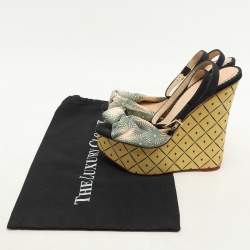 Charlotte Olympia Black/Green Satin Tie Ankle Strap Wedge Sandals Size 38.5