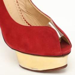 Pre Owned Charlotte Olympia Red Suede and PVC Platform Pumps Size 36