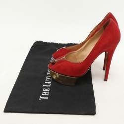 Pre Owned Charlotte Olympia Red Suede and PVC Platform Pumps Size 36