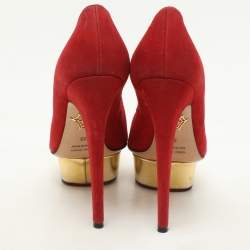 Pre Owned Charlotte Olympia Red Suede and PVC Platform Pumps Size 36
