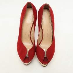 Pre Owned Charlotte Olympia Red Suede and PVC Platform Pumps Size 36