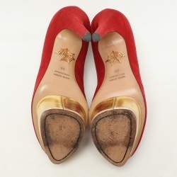 Pre Owned Charlotte Olympia Red Suede and PVC Platform Pumps Size 36