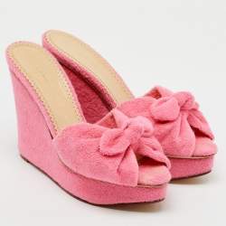 Charlotte Olympia Pink Terry Cloth Jayne Platform Wedge Sandals Size 38 
