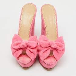 Charlotte Olympia Pink Terry Cloth Jayne Platform Wedge Sandals Size 38 