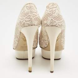 Charlotte Olympia Beige Lace and Fabric Polly Platform Pumps Size 37