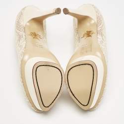 Charlotte Olympia Beige Lace and Fabric Polly Platform Pumps Size 37