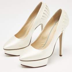 Charlotte Olympia White Satin Paloma Platform Pumps Size 37