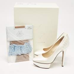 Charlotte Olympia White Satin Paloma Platform Pumps Size 37