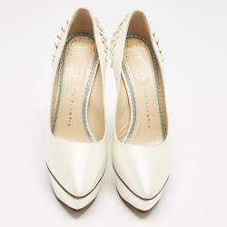 Charlotte Olympia White Satin Paloma Platform Pumps Size 37