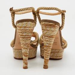 Charlotte Olympia Gold Metallic Rope and Suede Platform Ankle Strap Sandals Size 38