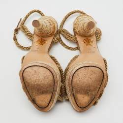 Charlotte Olympia Gold Metallic Rope and Suede Platform Ankle Strap Sandals Size 38