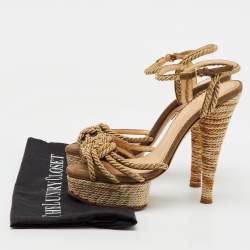 Charlotte Olympia Gold Metallic Rope and Suede Platform Ankle Strap Sandals Size 38