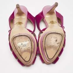 Charlotte Olympia Pink/Purple  Velvet Lace Up Platform Sandals Size 39.5