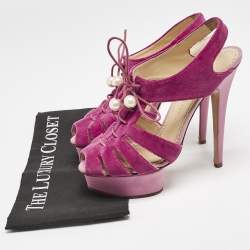 Charlotte Olympia Pink/Purple  Velvet Lace Up Platform Sandals Size 39.5