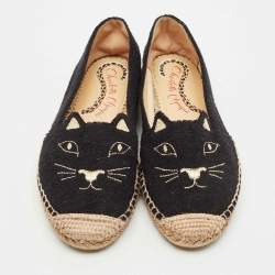 Charlotte Olympia Black Terry Fabric Kitty Espadrille Flats Size 38