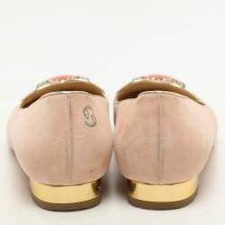 مملوكة مسبقًا Charlotte Olympia Peach Suede Birthday Zodiac Cancer Ballet Flats Size 40