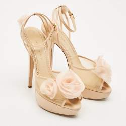 Charlotte Olympia Bege Mesh and Fabric Pomeline Platform Sandals Size 40