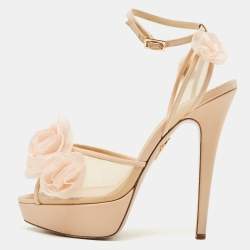 Charlotte Olympia Bege Mesh and Fabric Pomeline Platform Sandals Size 40