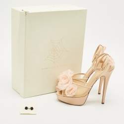 Charlotte Olympia Bege Mesh and Fabric Pomeline Platform Sandals Size 40