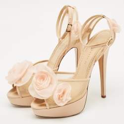 Charlotte Olympia Bege Mesh and Fabric Pomeline Platform Sandals Size 40