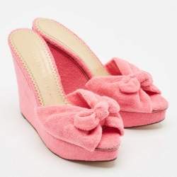 Charlotte Olympia Pink Terry Fabric Jayne Platform Wedge Sandals Size 38