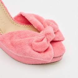 Charlotte Olympia Pink Terry Fabric Jayne Platform Wedge Sandals Size 38