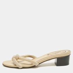 Charlotte Olympia Beige Fabric Knot Rope Slide Sandals Size 38