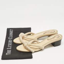 Charlotte Olympia Beige Fabric Knot Rope Slide Sandals Size 38
