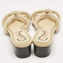 Charlotte Olympia Beige Fabric Knot Rope Slide Sandals Size 38