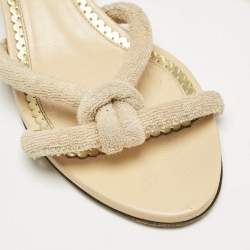 Charlotte Olympia Beige Fabric Knot Rope Slide Sandals Size 38