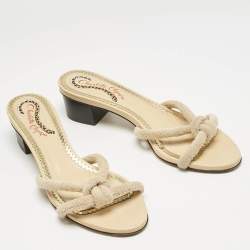 Charlotte Olympia Beige Fabric Knot Rope Slide Sandals Size 38