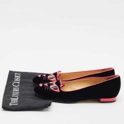 Charlotte Olympia x Barbie Collection Black/Pink Velvet Kitty Ballet Flats Size 37.5