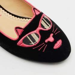 Charlotte Olympia x Barbie Collection Black/Pink Velvet Kitty Ballet Flats Size 37.5