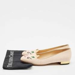 Charlotte Olympia Pink/Gold Canvas Kitty Ballet Flats Size 37.5